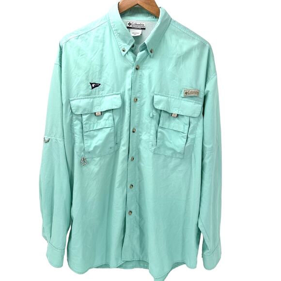 Columbia PFG Shirt Mens Large Blue UPF 30+ BIRD KEY LOGO Fishing Long Sleeve - Picture 1 of 10